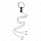KINK - TRIPLE CHROME METAL PENIS RING 3 CM TO 4.5 CM WITH 26 CM METAL CHAIN AND NIPPLE CLIPS - Amore24