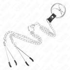 KINK - TRIPLE CHROME METAL PENIS RING 3 CM TO 4.5 CM WITH 26 CM METAL CHAIN AND NIPPLE CLIPS - Amore24