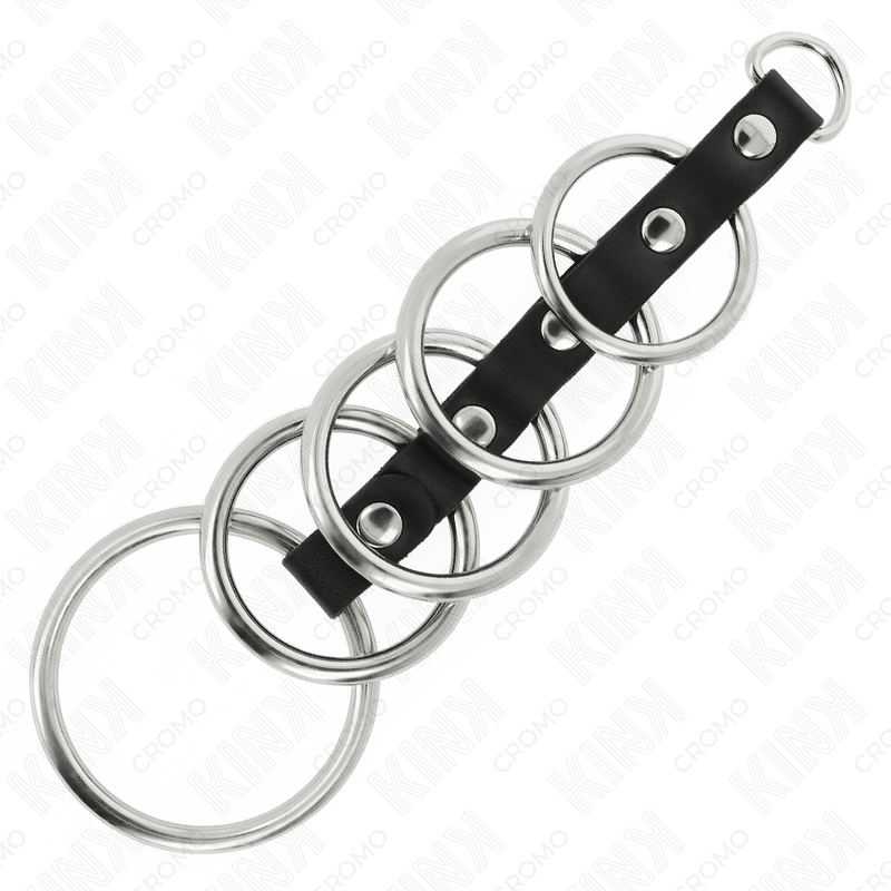 KINK - 5 METAL PENIS RINGS 3.2 CM TO 5 CM CONNECTED BY LEATHER - Amore24