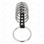 KINK - 7 METAL PENIS RINGS 3.2 CM TO 5 CM CONNECTED BY LEATHER - Amore24