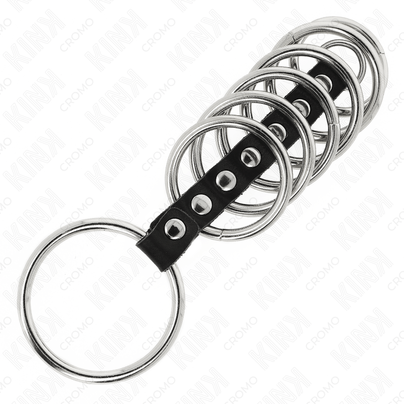 KINK - 7 METAL PENIS RINGS 3.2 CM TO 5 CM CONNECTED BY LEATHER - Amore24