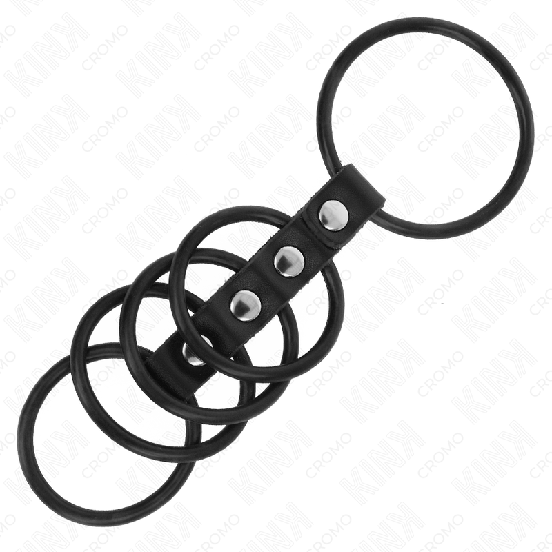 KINK - 5 SILICONE PENIS RINGS 3.8 CM TO 4.8 CM CONNECTED BY LEATHER - Amore24