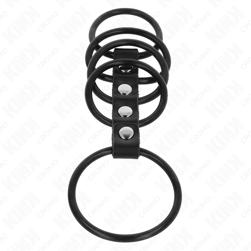 KINK - 5 SILICONE PENIS RINGS 3.8 CM TO 4.8 CM CONNECTED BY LEATHER - Amore24