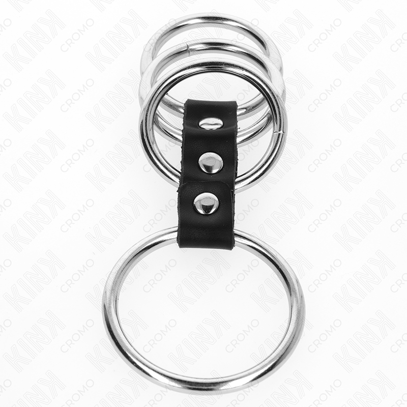 KINK - 4 METAL PENIS RINGS 3.7 CM TO 5 CM CONNECTED BY LEATHER - Amore24