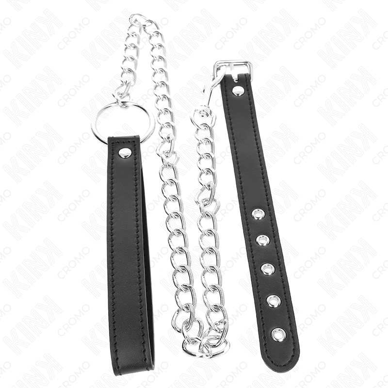 KINK - LEATHER PENIS RING 21.5 X 2 CM WITH 60 CM METAL CHAIN AND LEATHER STRAP - Amore24