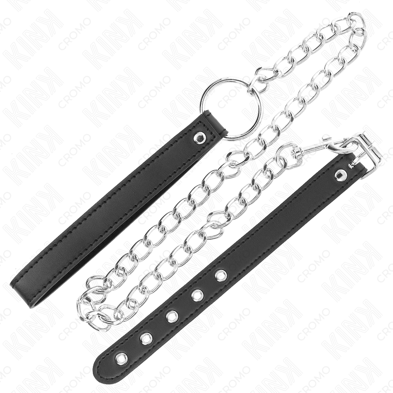 KINK - LEATHER PENIS RING 21.5 X 2 CM WITH 60 CM METAL CHAIN AND LEATHER STRAP - Amore24
