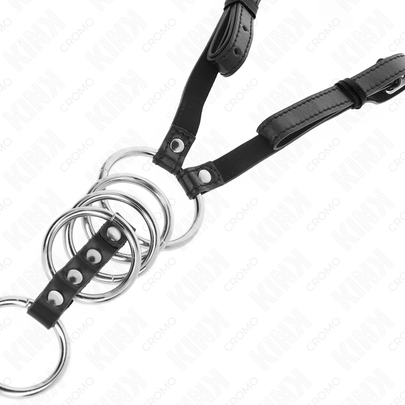 KINK - 5 PENIS RINGS 3.8 CM TO 5 CM METAL WITH LEATHER BELT 112 CM - Amore24