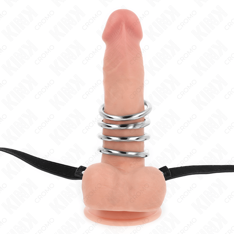 KINK - 5 PENIS RINGS 3.8 CM TO 5 CM METAL WITH LEATHER BELT 112 CM - Amore24