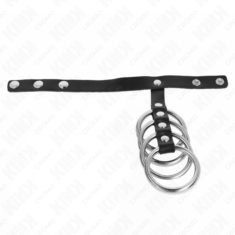 KINK - 4 METAL PENIS RINGS 3.8 CM CONNECTED WITH LEATHER STRAP 22 X 1.5 CM AND PRESSURE CLOSURE - Amore24