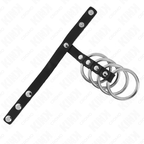 KINK - 4 METAL PENIS RINGS 3.8 CM CONNECTED WITH LEATHER STRAP 22 X 1.5 CM AND PRESSURE CLOSURE - Amore24