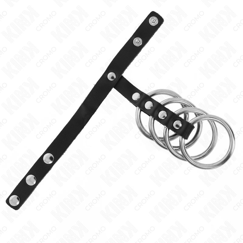 KINK - 4 METAL PENIS RINGS 3.8 CM CONNECTED WITH LEATHER STRAP 22 X 1.5 CM AND PRESSURE CLOSURE - Amore24