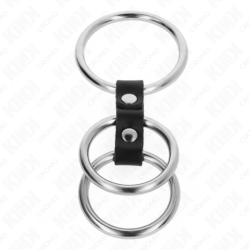 KINK - TRIPLE METAL PENIS RING 3.7 CM TO 5 CM CONNECTED WITH LEATHER - Amore24