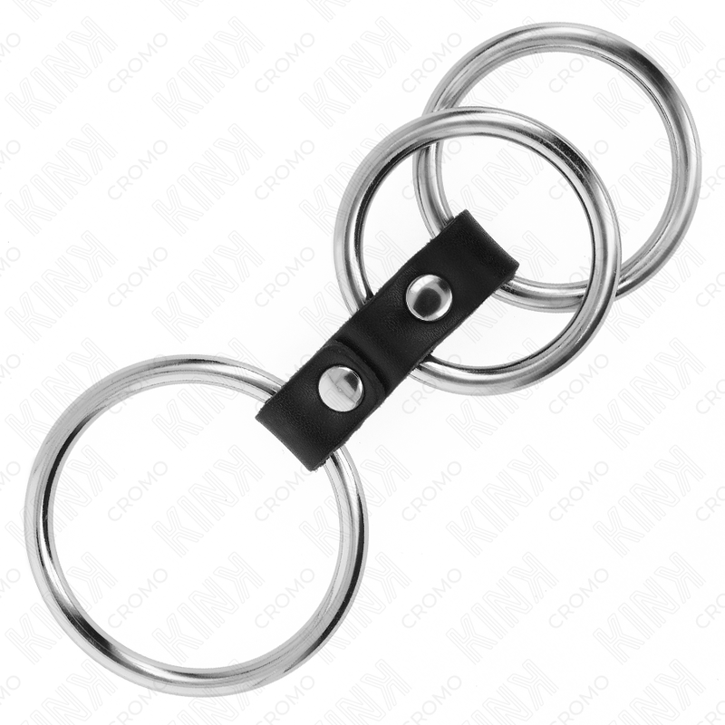 KINK - TRIPLE METAL PENIS RING 3.7 CM TO 5 CM CONNECTED WITH LEATHER - Amore24