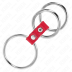 KINK - TRIPLE METAL PENIS RING 3.7 CM TO 5 CM CONNECTED WITH RED LEATHER - Amore24