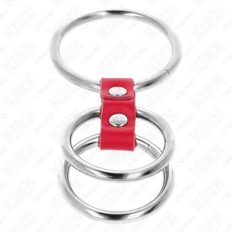 KINK - TRIPLE METAL PENIS RING 3.7 CM TO 5 CM CONNECTED WITH RED LEATHER - Amore24