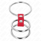 KINK - TRIPLE METAL PENIS RING 3.7 CM TO 5 CM CONNECTED WITH RED LEATHER - Amore24