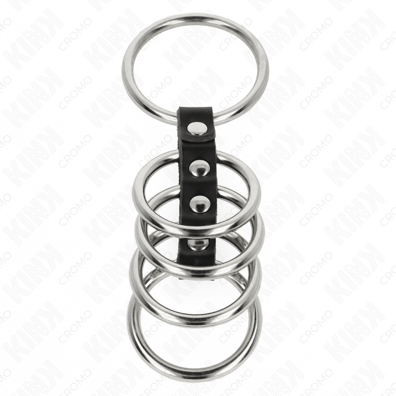 KINK - 5 PENIS RINGS 3.7 CM TO 5 CM METAL CONNECTED BY LEATHER - Amore24