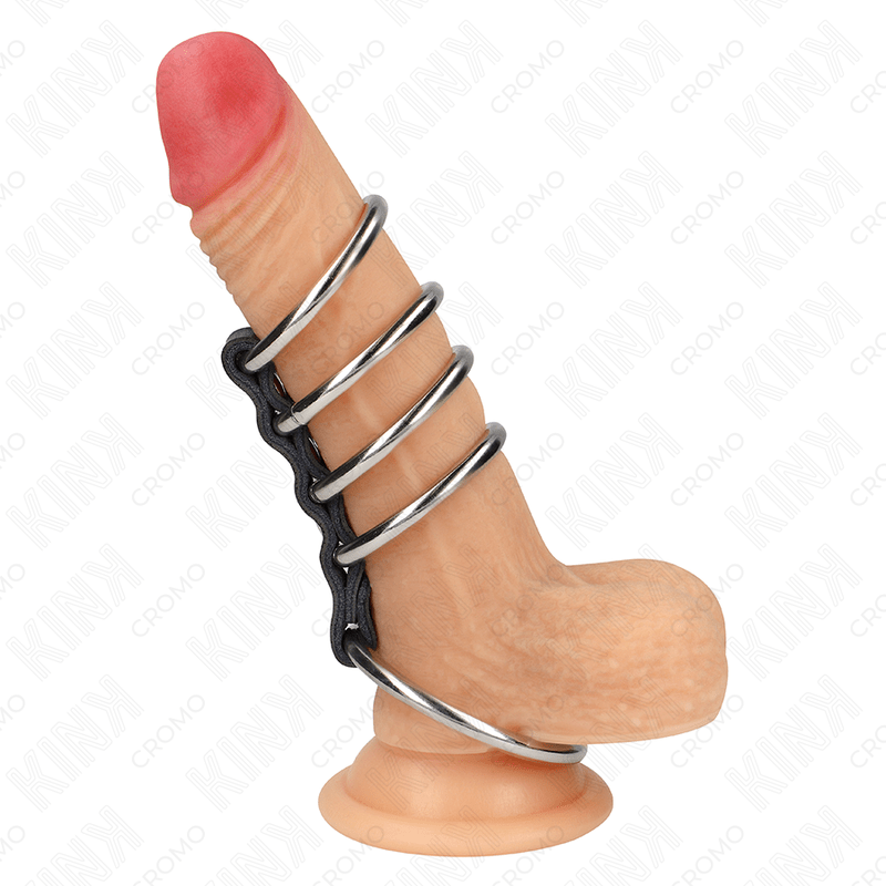 KINK - 5 PENIS RINGS 3.7 CM TO 5 CM METAL CONNECTED BY LEATHER - Amore24