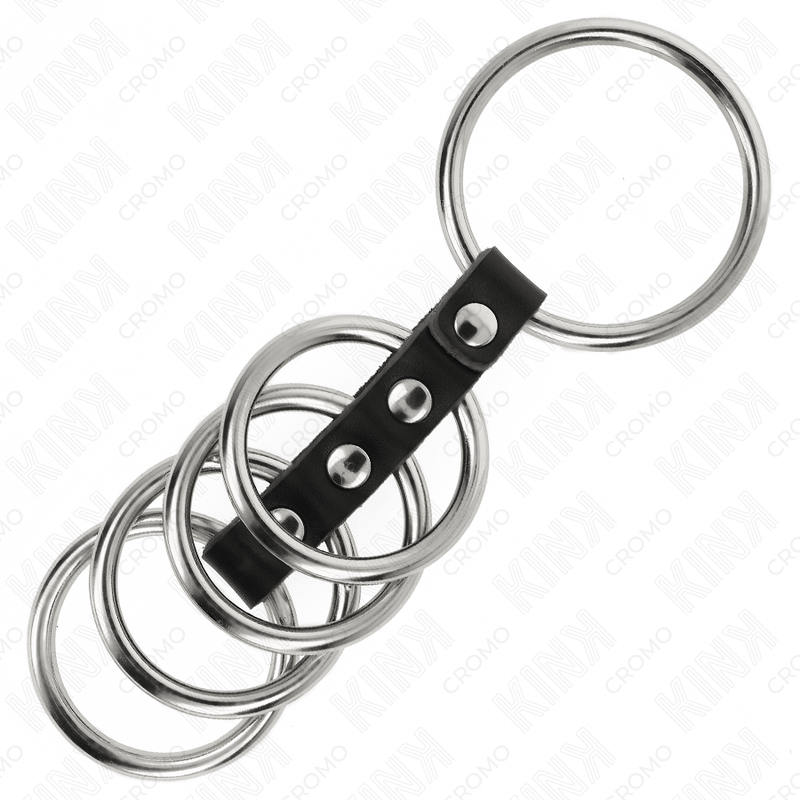 KINK - 5 PENIS RINGS 3.7 CM TO 5 CM METAL CONNECTED BY LEATHER - Amore24