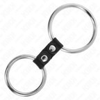 KINK - DOUBLE METAL PENIS RING 3.7 CM TO 5 CM CONNECTED BY LEATHER STRAP MODEL 2 - Amore24