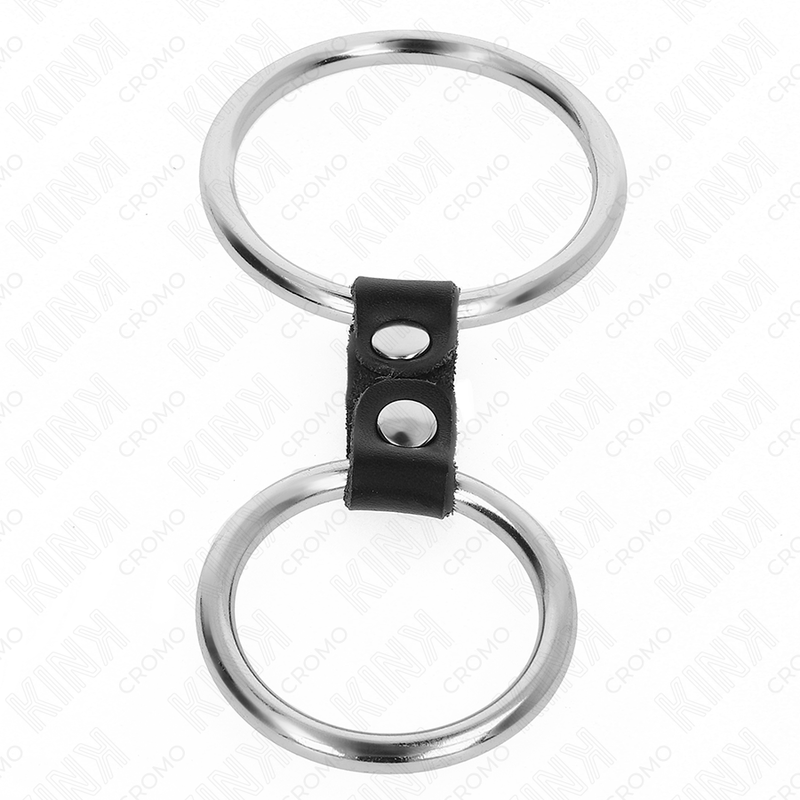 KINK - DOUBLE METAL PENIS RING 3.7 CM TO 5 CM CONNECTED BY LEATHER STRAP MODEL 2 - Amore24