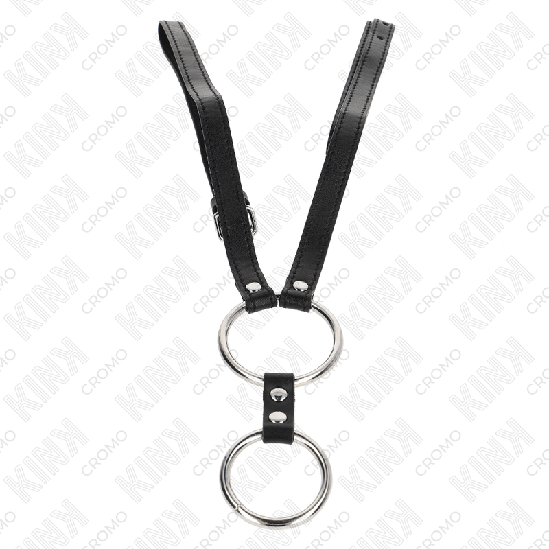 KINK - DOUBLE METAL PENIS RING 3.8 CM TO 5 CM WITH LEATHER BELT 112 CM - Amore24