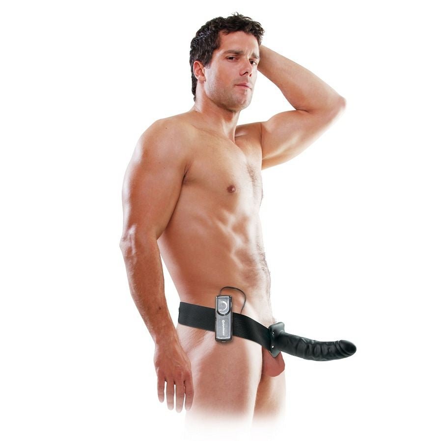 FETISH FANTASY SERIES - 19 CM VIBRATING HOLLOW STRAP - ON BLACK - Amore24