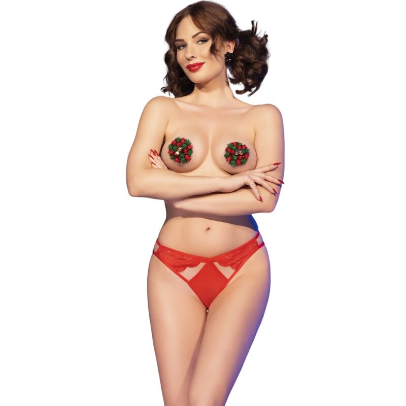 CHILIROSE - CR 4839 CHRISTMAS SET NIPPLE COVERS + PANTIES RED L/XL - Amore24