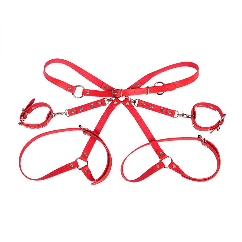 SUBBLIME - 953706 HANDCUFFS WITH BONDAGE BELT RED ONE SIZE - Amore24