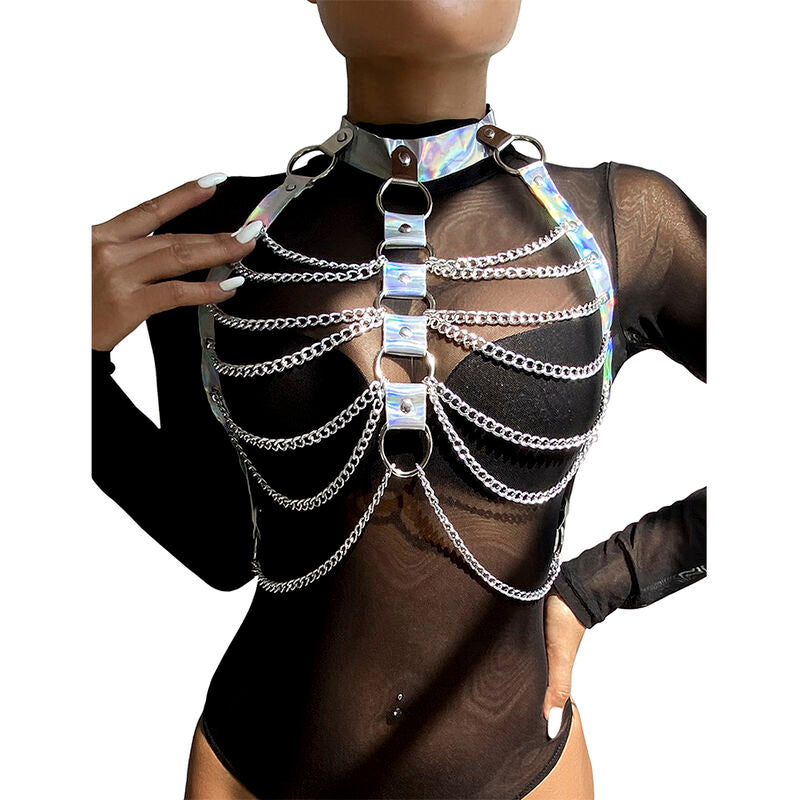 SUBBLIME - 953737 CHEST HARNESS WITH RINGS AND CHAINS SILVER ONE SIZE - Amore24