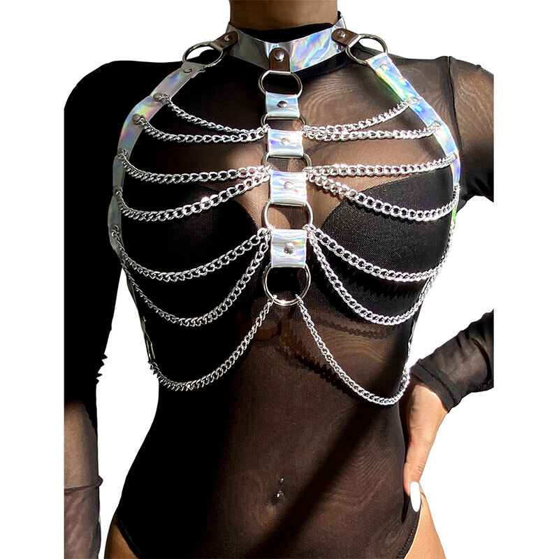 SUBBLIME - 953737 CHEST HARNESS WITH RINGS AND CHAINS SILVER ONE SIZE - Amore24