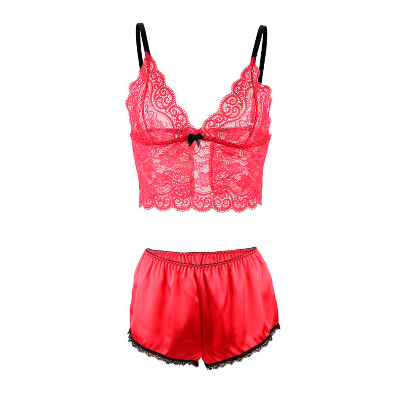 SUBBLIME - 953898 SILK AND LACE NIGHTGOWN + PANTIES RED S/M - Amore24