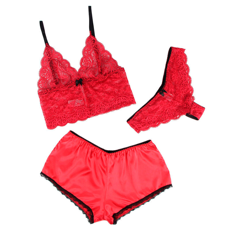 SUBBLIME - 953898 SILK AND LACE NIGHTGOWN + PANTIES RED S/M - Amore24