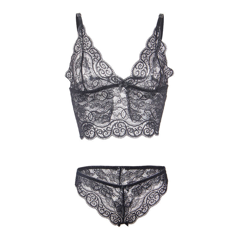 SUBBLIME - 953911 SILK AND LACE NIGHTGOWN + PANTIES BLACK S/M - Amore24