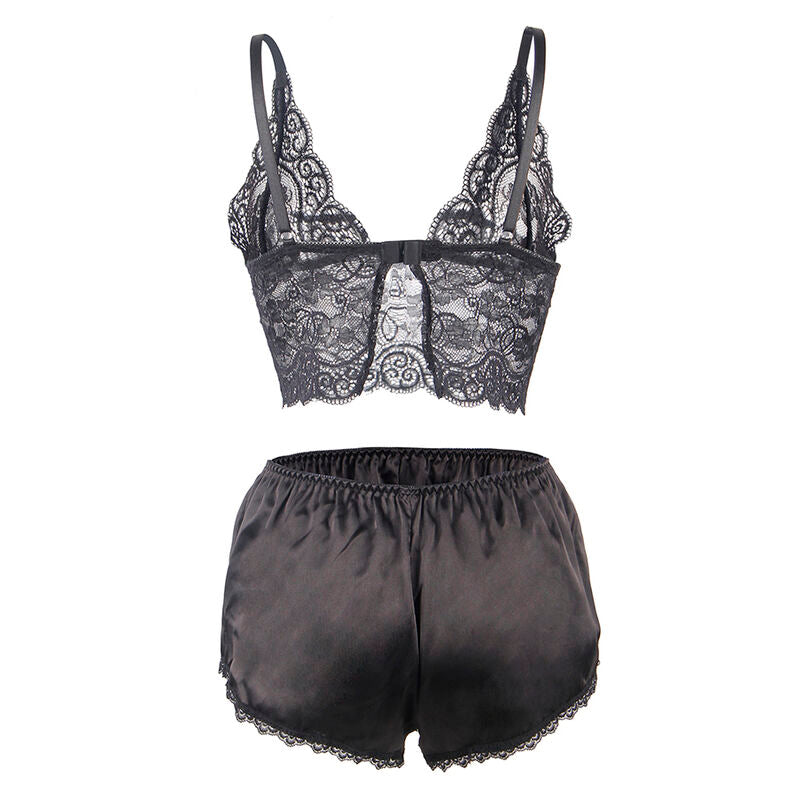 SUBBLIME - 953928 SILK AND LACE NIGHTGOWN + PANTIES BLACK L/XL - Amore24