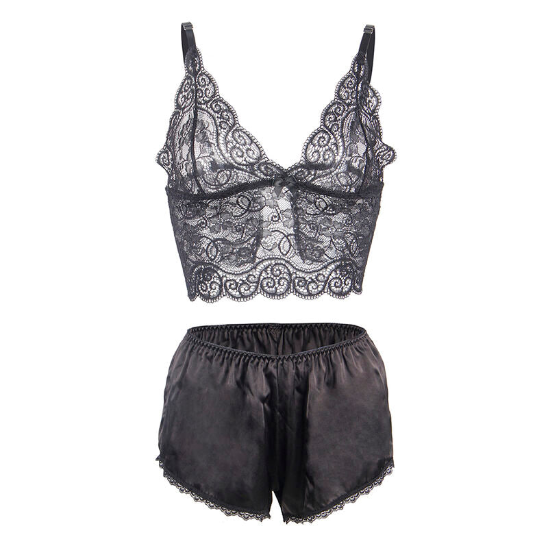 SUBBLIME - 953928 SILK AND LACE NIGHTGOWN + PANTIES BLACK L/XL - Amore24