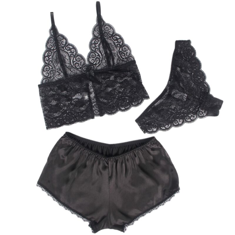 SUBBLIME - 953911 SILK AND LACE NIGHTGOWN + PANTIES BLACK S/M - Amore24
