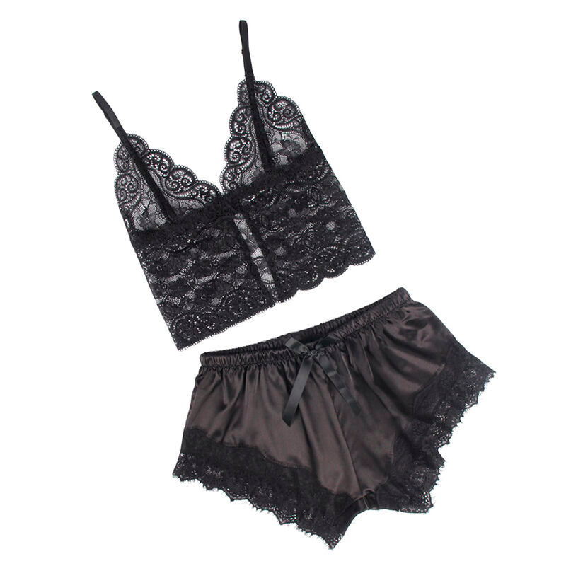 SUBBLIME - 953942 CASUAL SILK NIGHTGOWN + LACE PANTS BLACK L/XL - Amore24