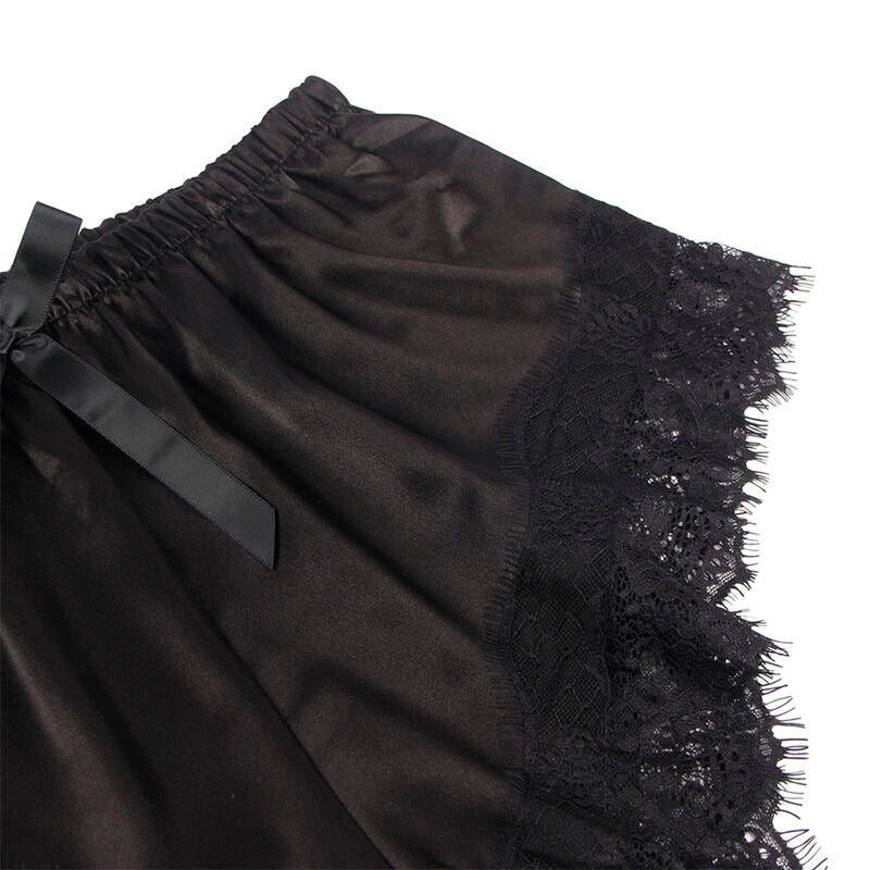 SUBBLIME - 953942 CASUAL SILK NIGHTGOWN + LACE PANTS BLACK L/XL - Amore24