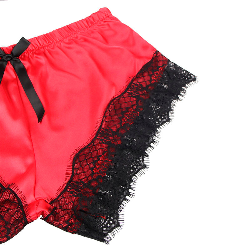SUBBLIME - 953959 CASUAL SILK NIGHTGOWN + LACE PANTS BLACK/RED S/M - Amore24