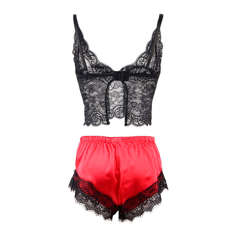 SUBBLIME - 953966 CASUAL SILK NIGHTGOWN + LACE PANTS BLACK/RED L/XL - Amore24