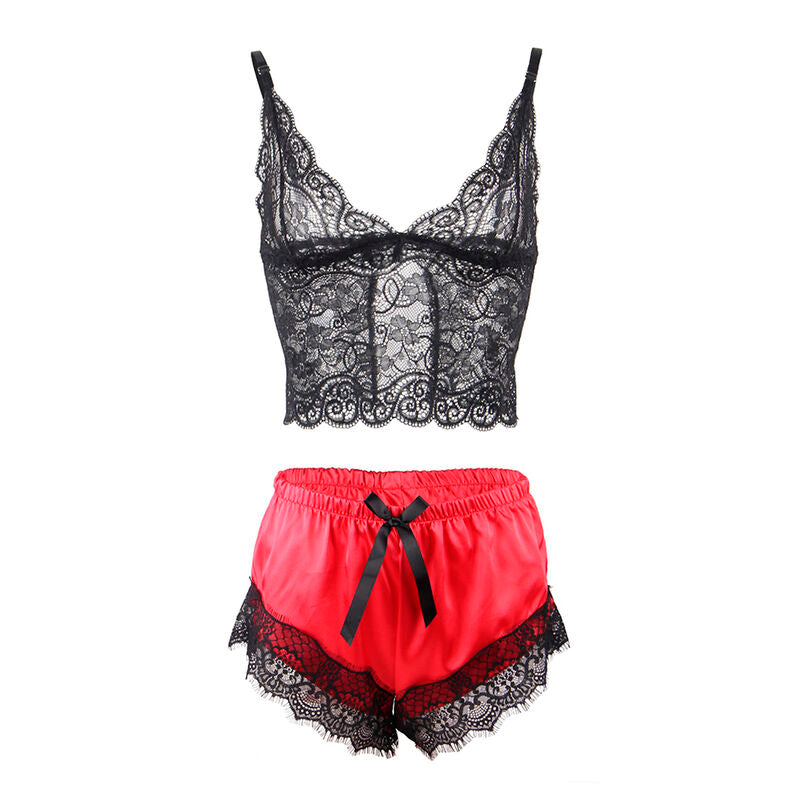 SUBBLIME - 953966 CASUAL SILK NIGHTGOWN + LACE PANTS BLACK/RED L/XL - Amore24