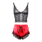 SUBBLIME - 953966 CASUAL SILK NIGHTGOWN + LACE PANTS BLACK/RED L/XL - Amore24