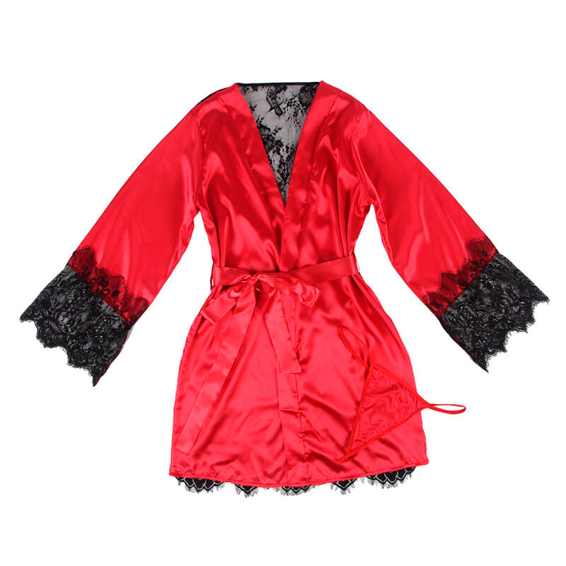 SUBBLIME - 954024 LACE SHEER BACK CAMISOLE + THONG RED/BLACK L/XL - Amore24