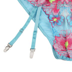 SUBBLIME - 954116 BRA + PANTIES WITH GARTER BELT FLORAL DESIGN BLUE L/XL - Amore24