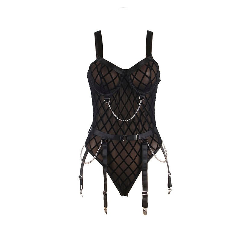 SUBBLIME - 954260 BODY WITH CHAINS + GARTER BELT BLACK S/M - Amore24