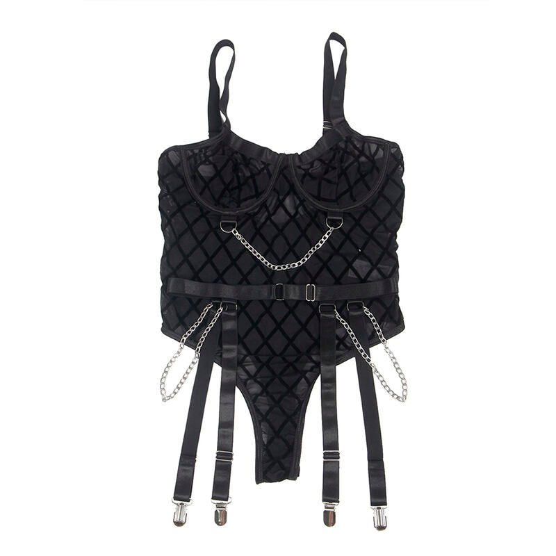 SUBBLIME - 954260 BODY WITH CHAINS + GARTER BELT BLACK S/M - Amore24