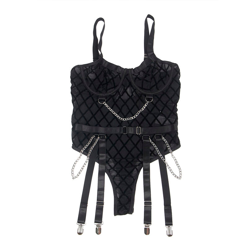 SUBBLIME - 9542277 BODY WITH CHAINS + GARTER BELT BLACK L/XL - Amore24