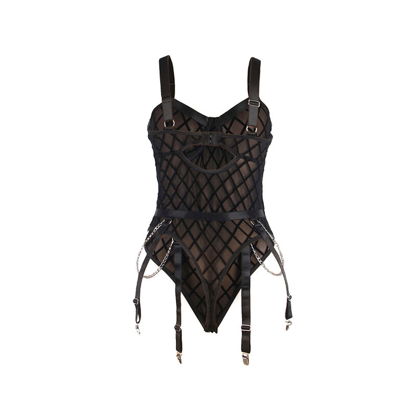 SUBBLIME - 9542277 BODY WITH CHAINS + GARTER BELT BLACK L/XL - Amore24