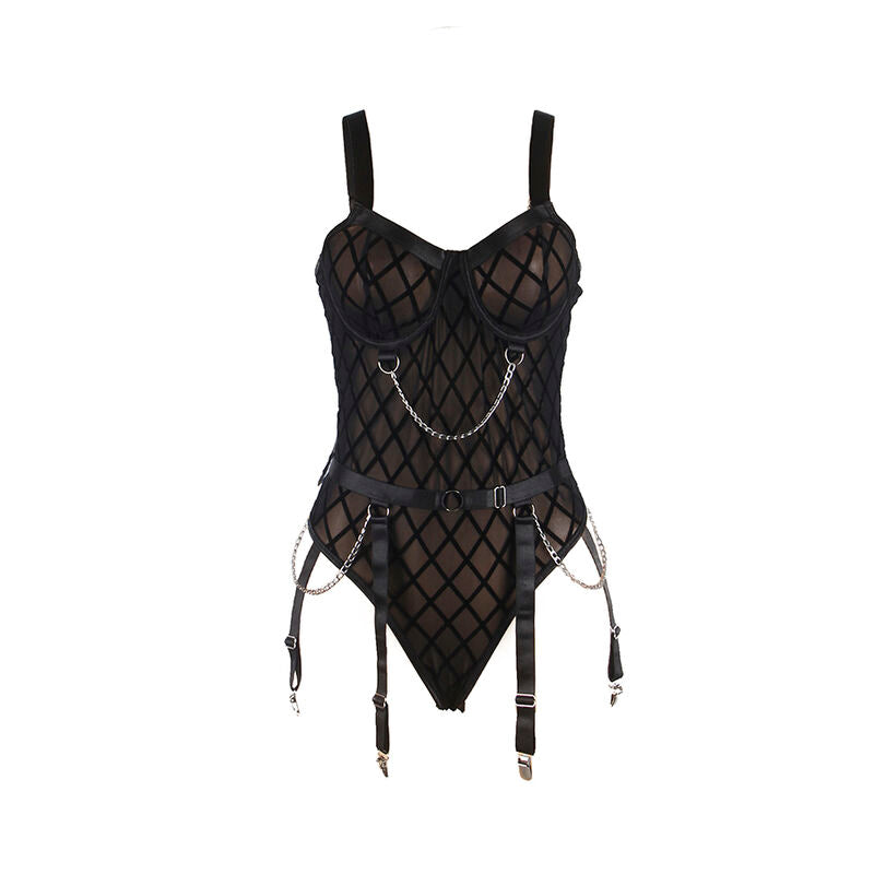 SUBBLIME - 9542277 BODY WITH CHAINS + GARTER BELT BLACK L/XL - Amore24